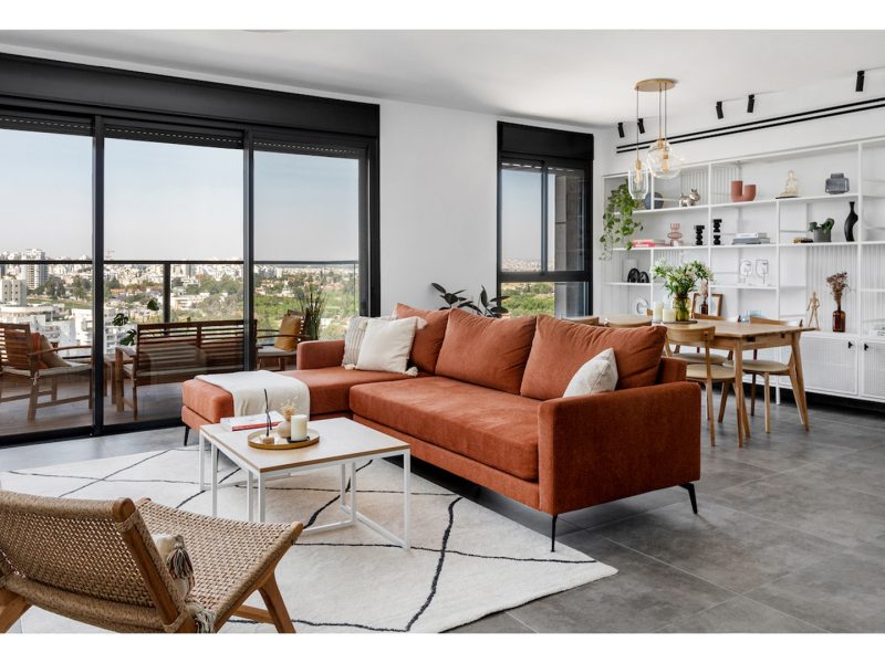 ספת שזלונג דגם טל, צד שמאל בגוון חמרה-כתום